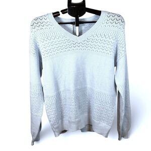 Zeagoo Womens Light Baby Blue Pointelle Knit V-Neck Long Sleeve Sweater Size M